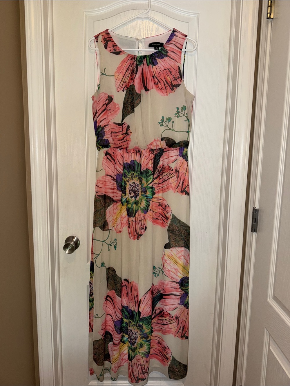 R&M Richards Cream Maxi Dress with Pink Floral Print
